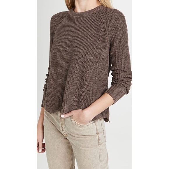 Cotton by Autumn Cashmere Rye Brown Speckled Distressed Scallop Shaker Sweater S - Picture 1 of 12
